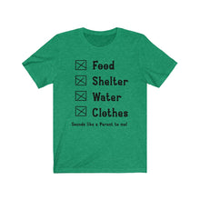 Food Shelter Water Clothes Sounds Like A Parent To Me T-shirt