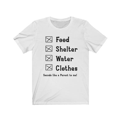 Food Shelter Water Clothes Sounds Like A Parent To Me T-shirt