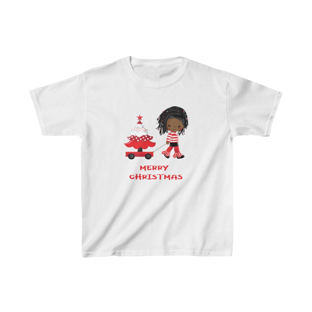 Kid's African American Girl  Merry Christmas T-shirt